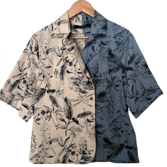 ROKH Paris Split Floral Print Button-Down Shirt Blue & Beige Size 38 (US 4-6) - Picture 3 of 14